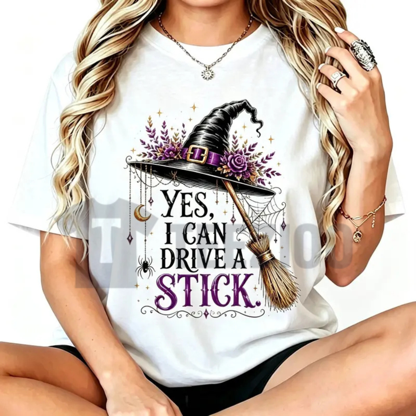 "Yes I Can Drive A Stick" Witch Shirt - Funny Broomstick Halloween Graphic Cotton Tee