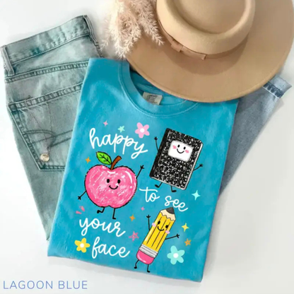 "Happy To See Your Face" T-Shirt - Retro Preschool Teacher Graphic Tee