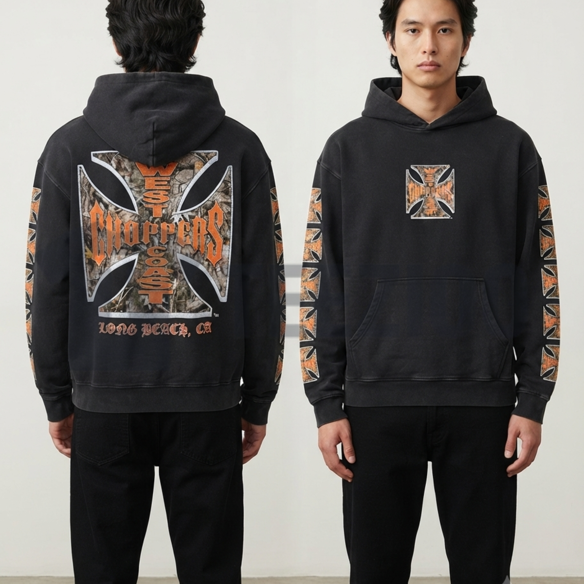 West Coast Choppers Washed Hoodie - Vintage Biker Motorcycle Pullover