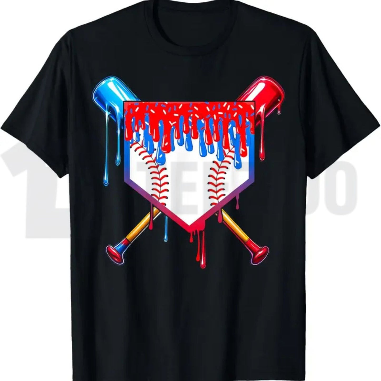 Baseball Drip Patriotic Ice Cream US Flag Youth Boys Summer Graphic T-Shirt