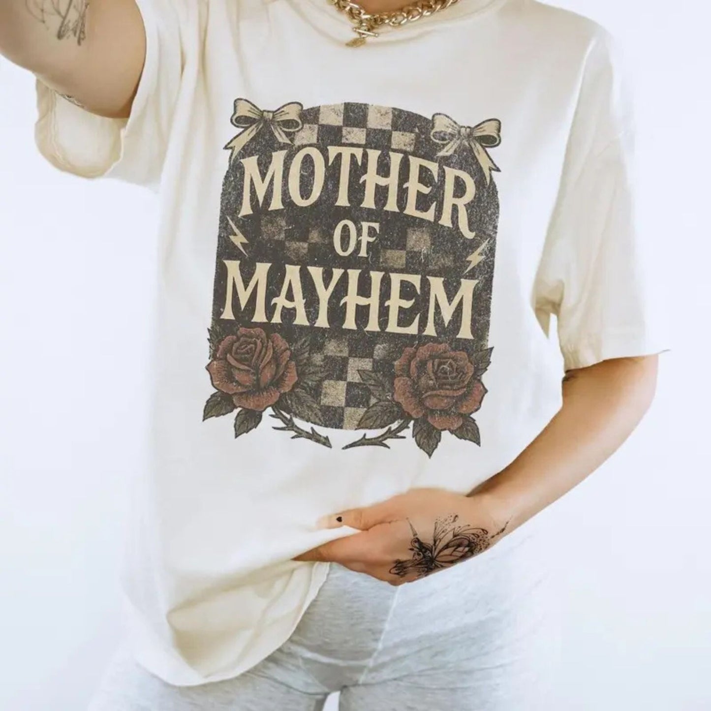 "Mother Of Mayhem" Edgy Mom T-Shirt – Funny Badass Mama Graphic Tee, Premium 100% Cotton Cool Mom Gift Top, Made in USA