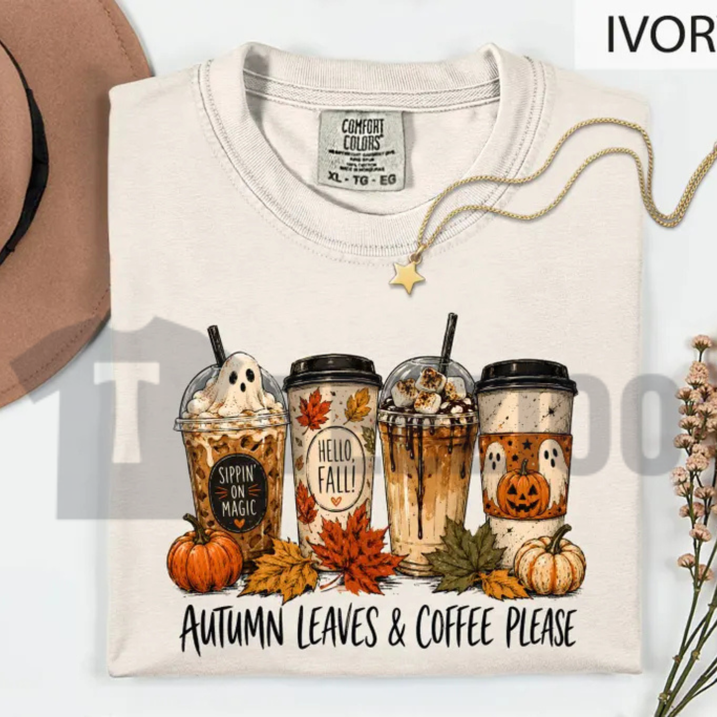 Comfort Colors® Ghost Coffee Cup Shirt - Spooky Season Fall Graphic Tee
