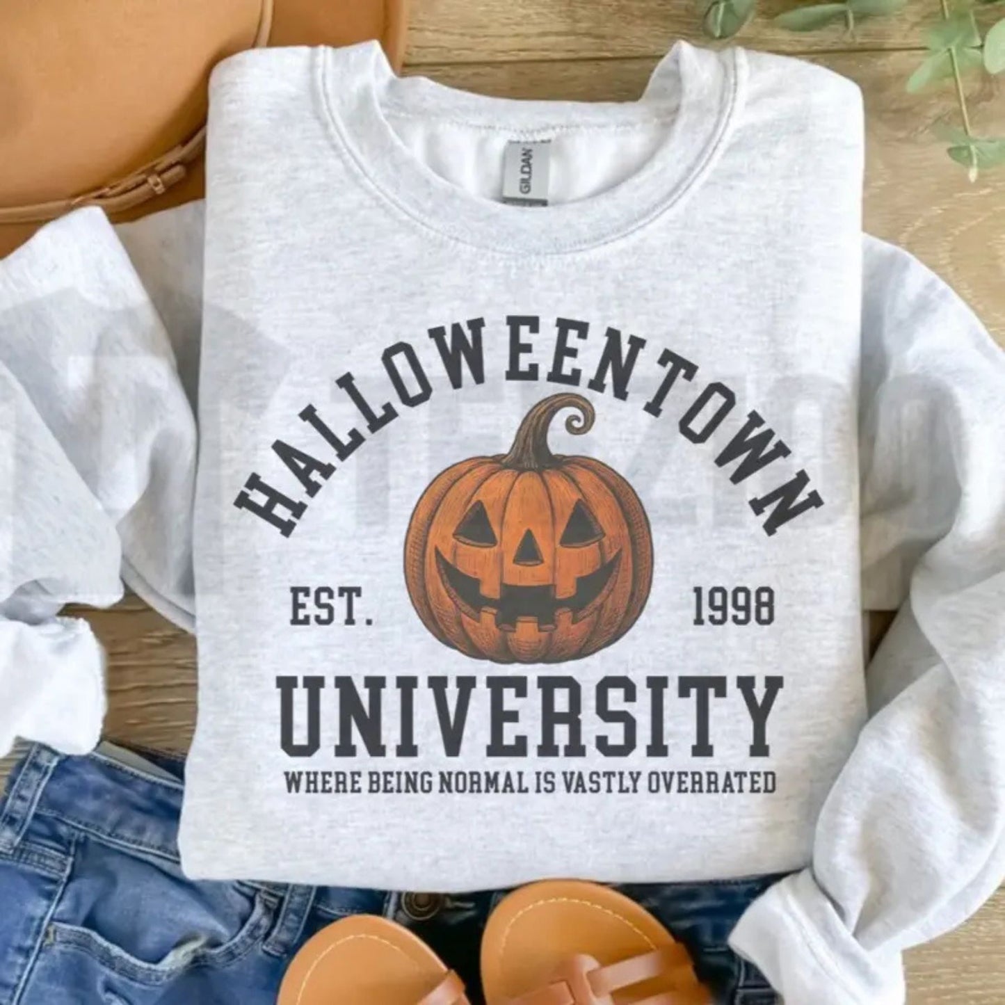 Spooky University Pumpkin Sweatshirt – Halloween College Graphic Crewneck, Vintage Fall Pumpkin Pullover