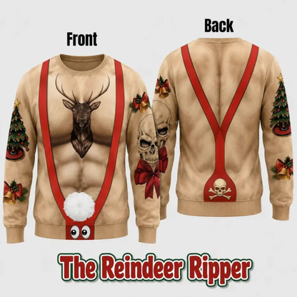 Cheeky Santa Ugly Christmas Sweatshirt - Funny Costume Illusion Crewneck