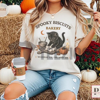 Spooky Biscuits Bakery Shirt - Black Cat Halloween Graphic Tee
