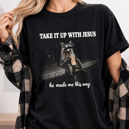 Grunge Raccoon Drinking Bubble Tea Christian Comfort Colors Shirt