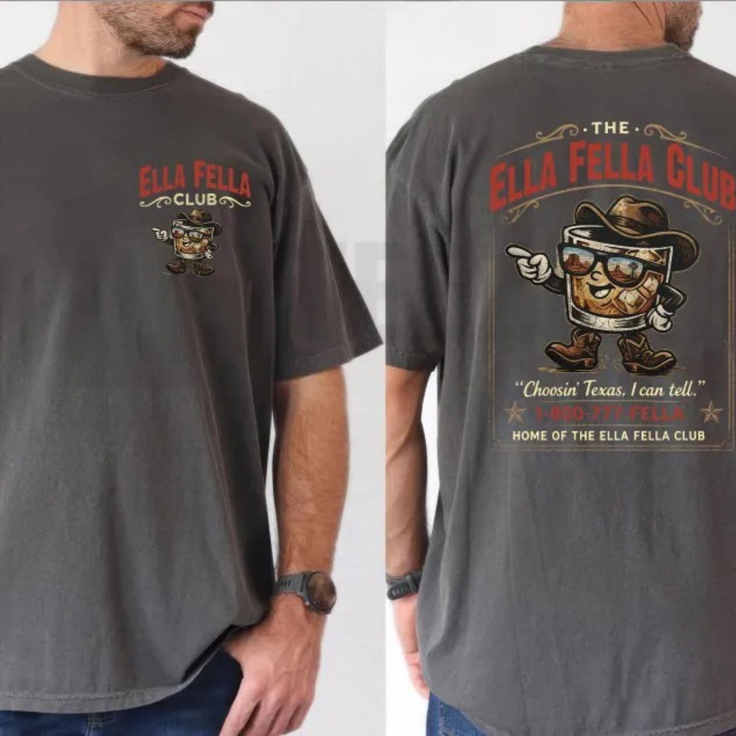 Retro Country Cowboy Graphic T-Shirt – Western Concert Vibe Tee, Ella Fella Club Whiskey Premium Apparel