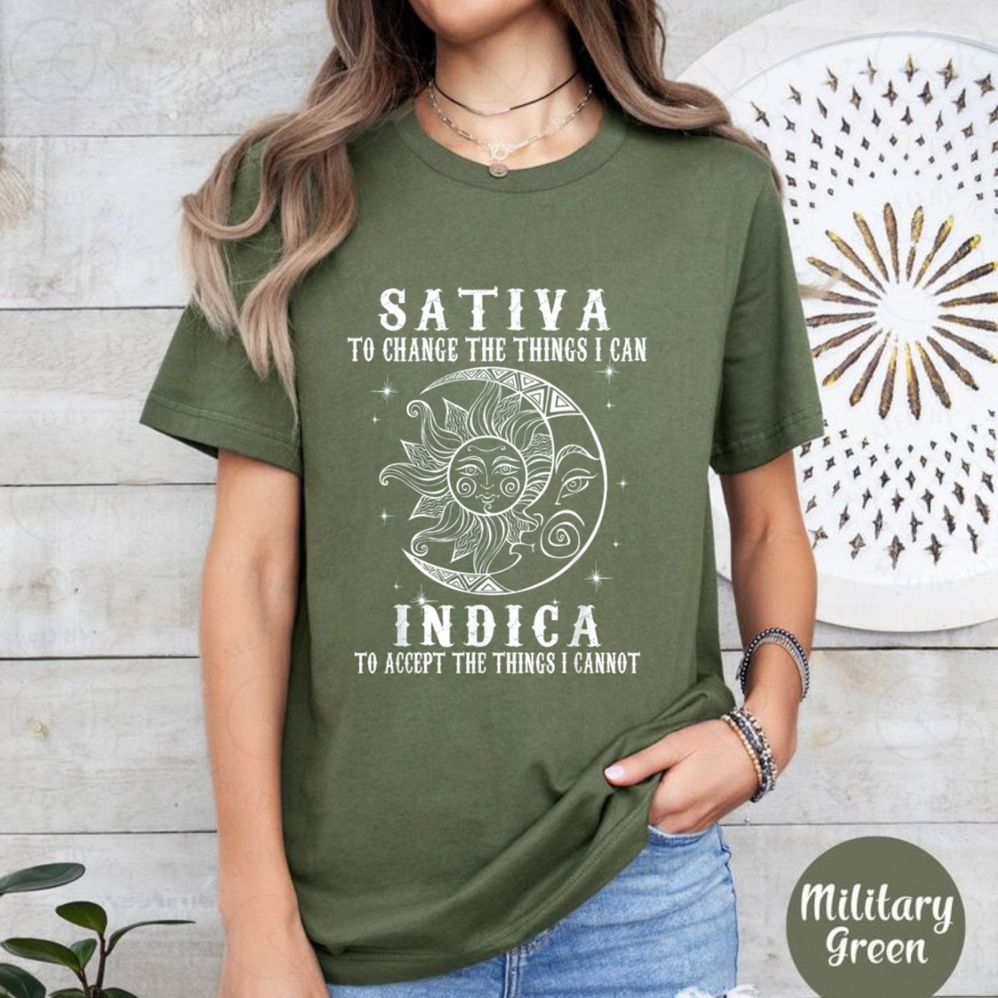 "Sativa vs Indica" Funny Cannabis T-Shirt – Serenity Prayer Weed Graphic Tee, Premium 100% Cotton Stoner Humor Top, Made in USA