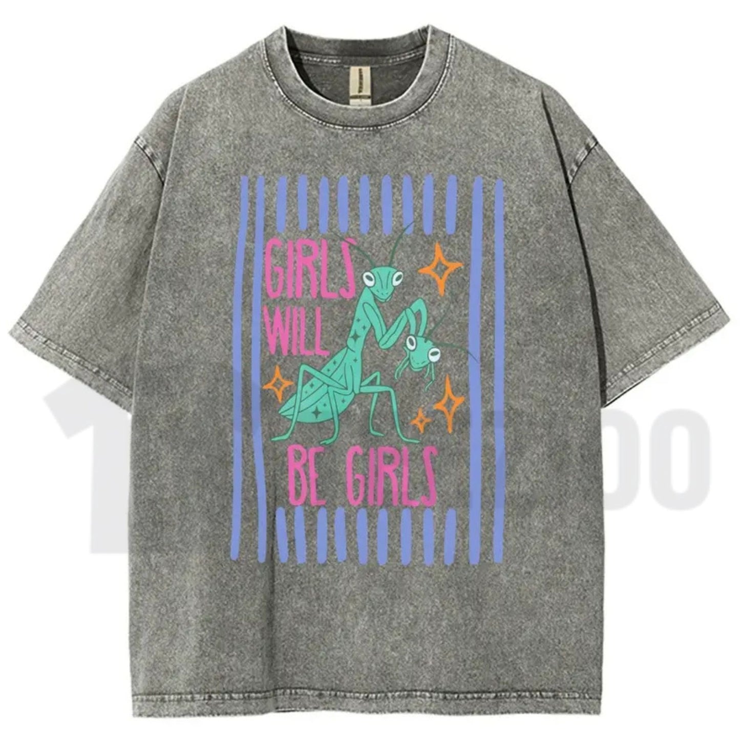 Girls Will Be Girls Mantis T-Shirt – Funny Feminist Insect Vintage Washed Graphic Tee