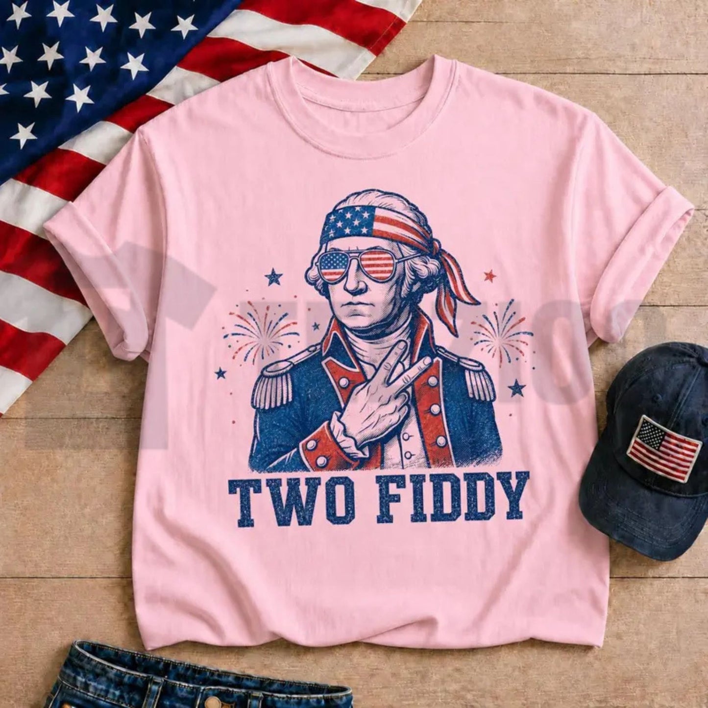 Two Fiddy George Washington Funny 250th Anniversary Patriotic Meme T-Shirt