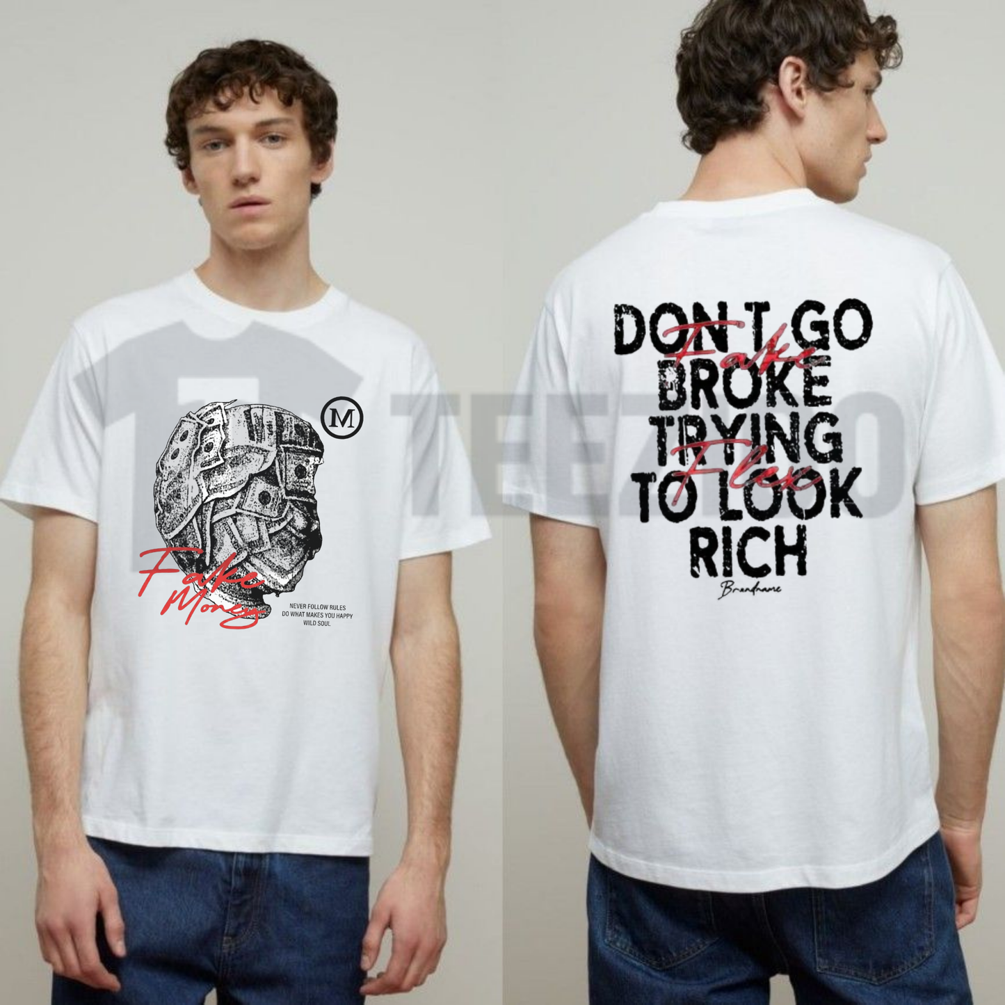 Manfinity EMRG $100 Bill Oversized Shirt - Street Fashion Front & Back Money Graphic Tee