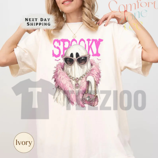 "Spooky Ghost with Boa" T-Shirt - Trendy Halloween Graphic Tee