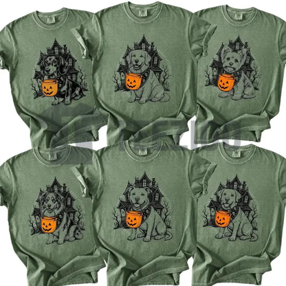 Dog Breeds Halloween T-Shirt - Funny Pumpkin Bucket Graphic Tee
