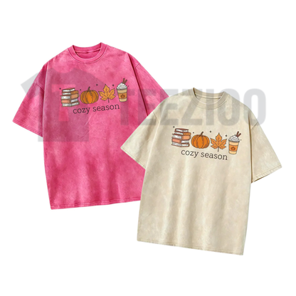 Cozy Season Pumpkin & Books Shirt - Autumn Book Lover Fall Graphic Tee