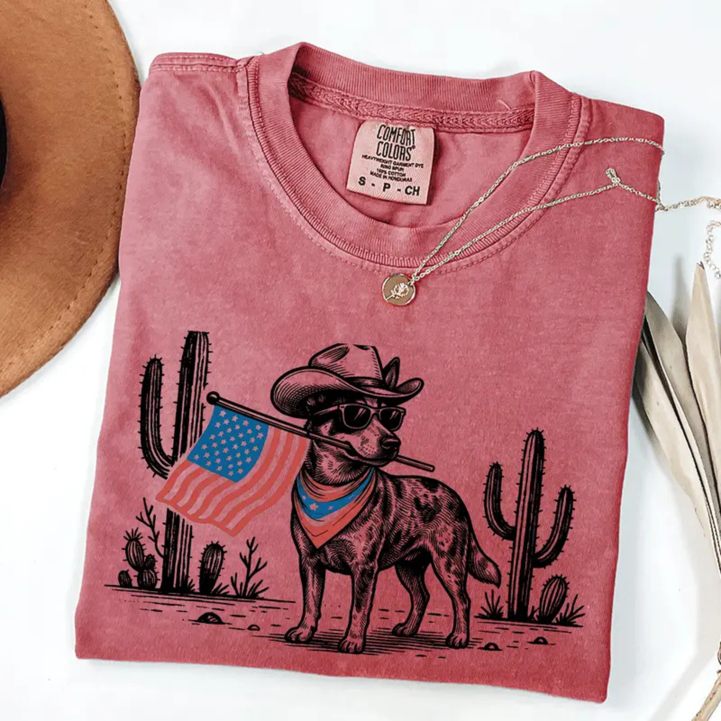 Western Patriotic Dog T-Shirt – Comfort Colors® 4th of July Cowboy Tee