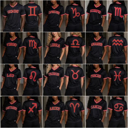 Zodiac Astrology Breathable Athletic V-Neck Jersey - Front & Back Print Sportswear