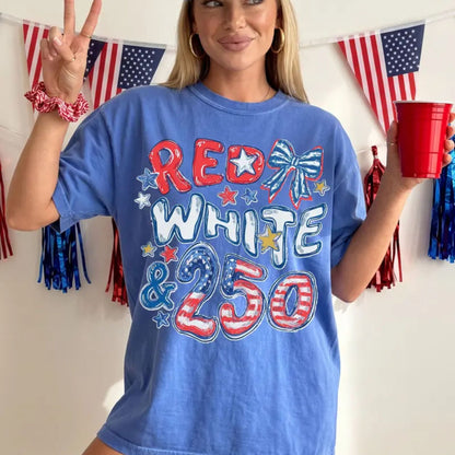 Red White & 250 Patriotic Shirt – Preppy USA Anniversary Graphic Tee, Comfort Colors Vintage Style