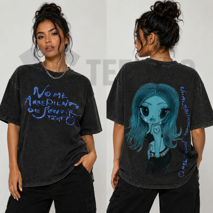 No Me Arrepiento de Sentir Tanto Vintage Shirt - Blue Hair Girl Graphic Tee
