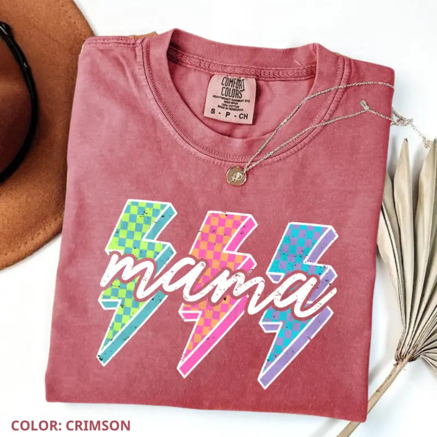 Checkered Neon Mama T-Shirt – Lightning Bolt Graphic Tee