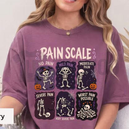 Funny Nurse Halloween Shirt - Skeleton Pain Scale Graphic Tee