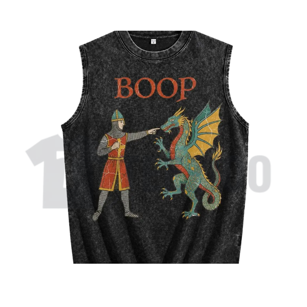 Vintage Acid Wash Medieval Dragon Tank Top - Retro Manuscript Graphic Tee