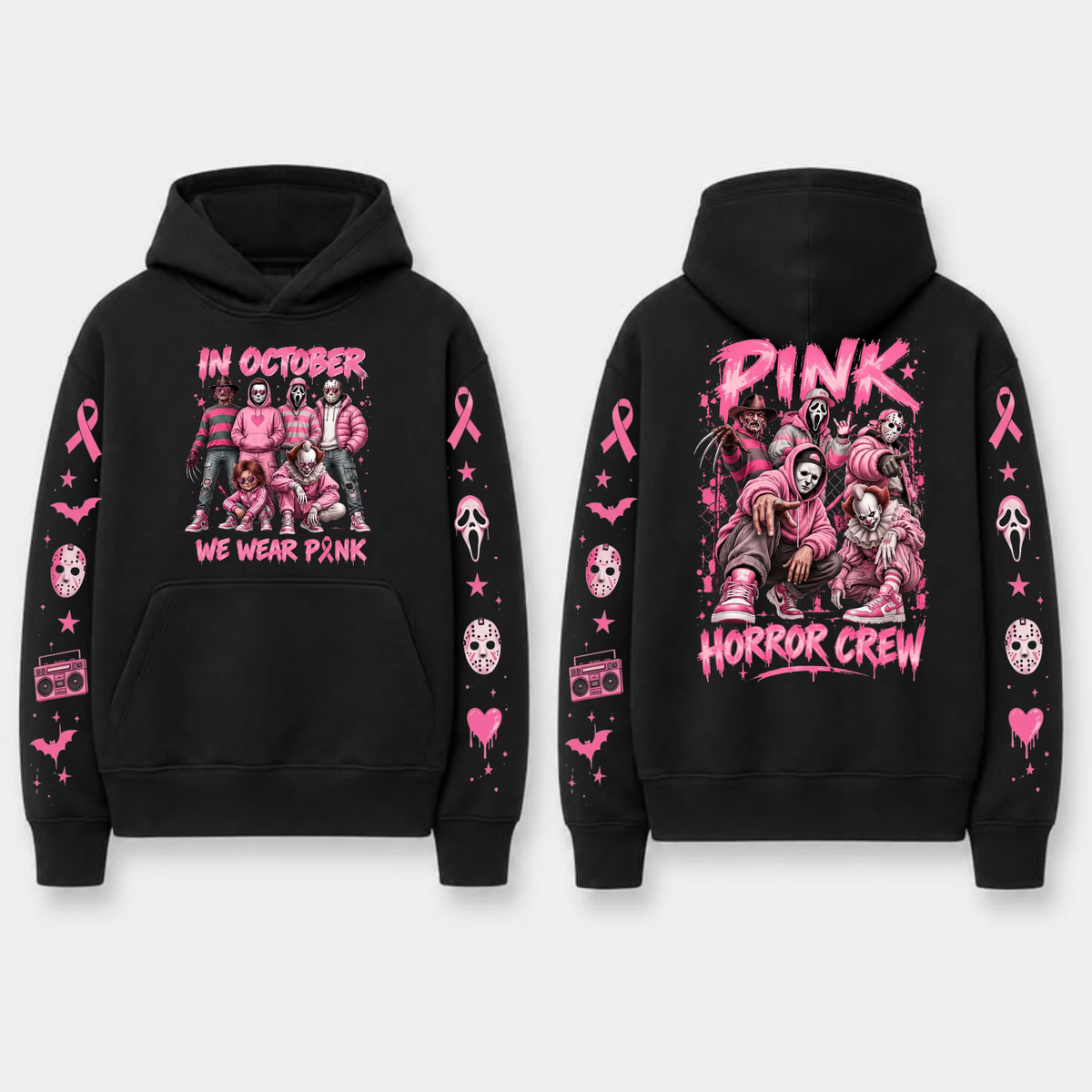 In October We Wear Pink Spooky Ribbon Hoodie - Breast Cancer Support Pullover