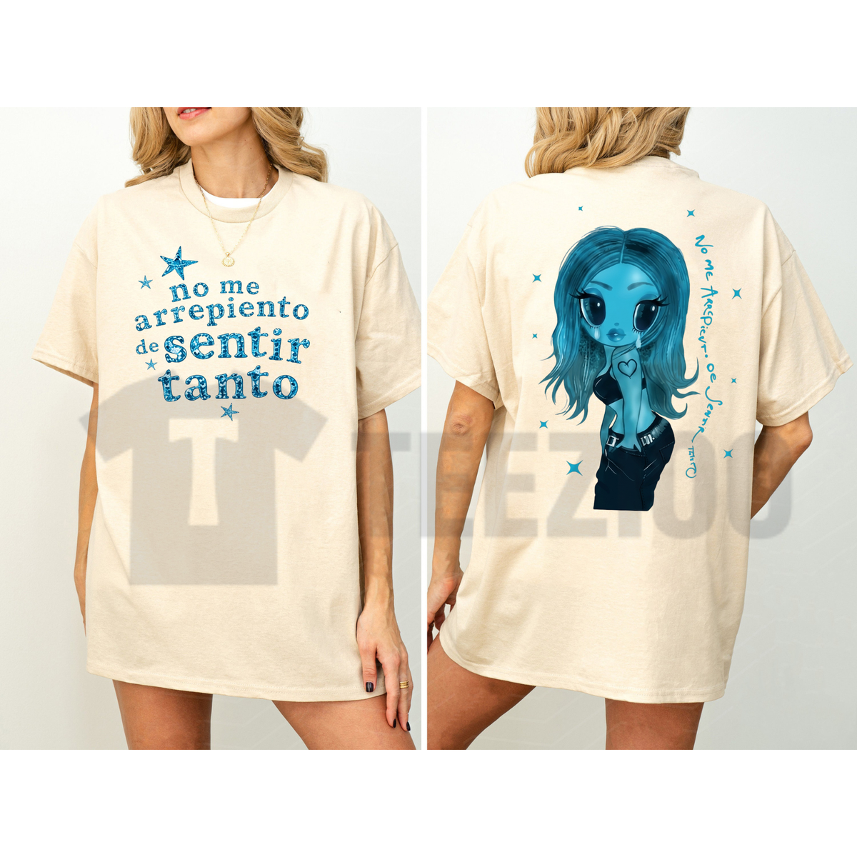 Vintage Blue Graphic Unisex Cotton T Shirt - Casual Aesthetic Art Print Oversized Tee