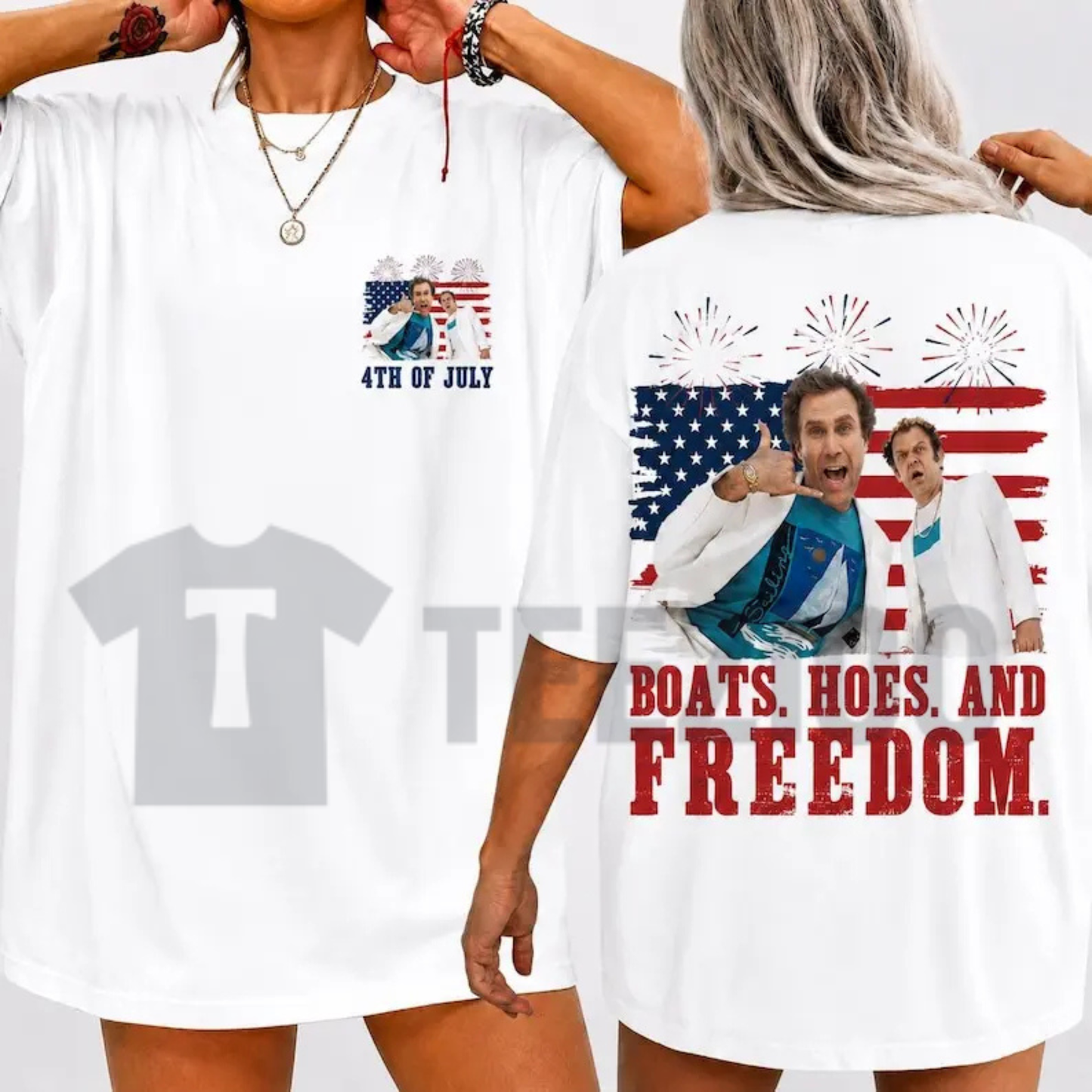 Boats Hoes and Freedom 2-Sided Shirt | 4th of July Movie Tee