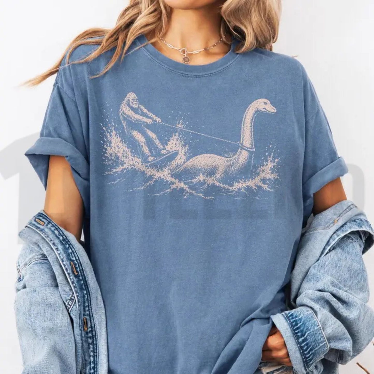 Funny Bigfoot Loch Ness Waterskiing Comfort Colors Shirt – Retro Cryptid Tee