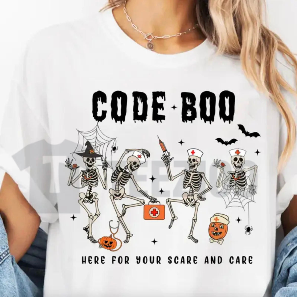 Halloween Nurse Shirt - Spooky Season Code Boo Skeleton Graphic Tee