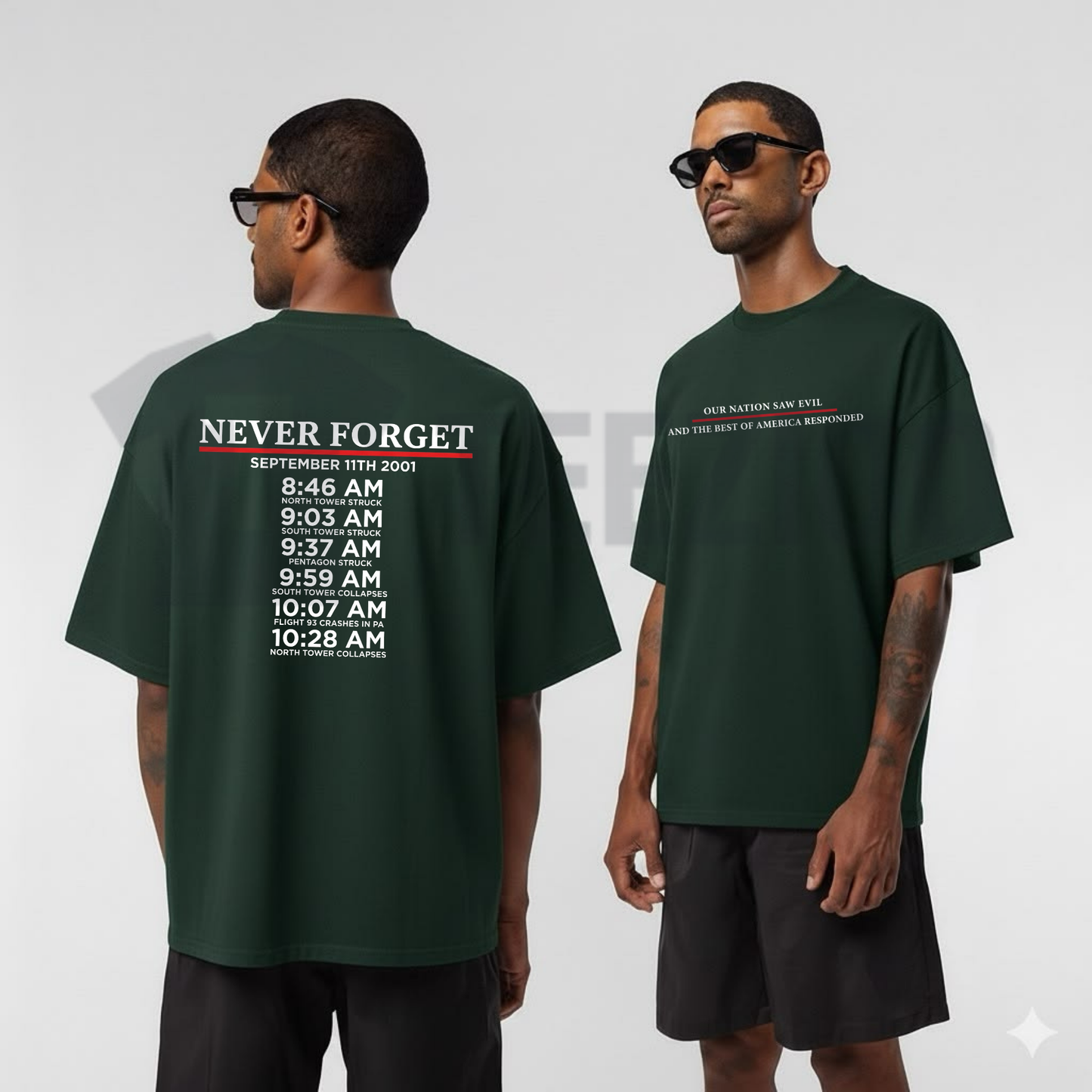 "Never Forget" September 11 Memorial Timeline Shirt - Patriotic Honor Graphic Tee