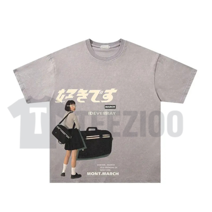 Japanese "Suki Desu" Schoolgirl Vintage Washed Shirt - Retro Anime Romance Manga Tee