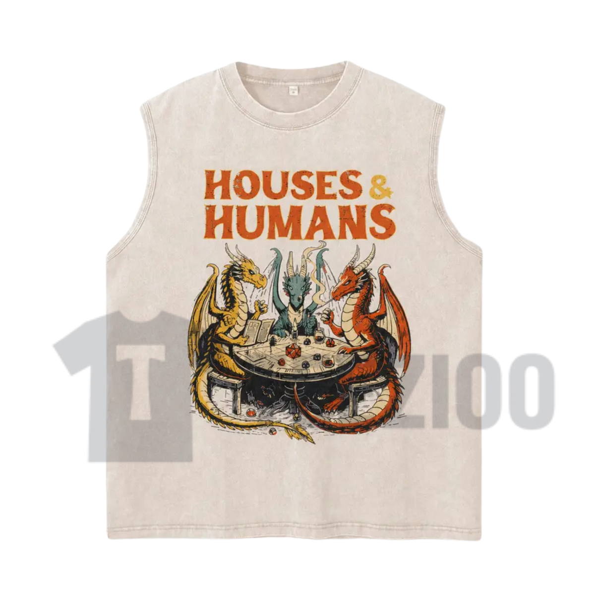 Vintage Acid Wash Fantasy Dragon Tabletop RPG Tank Top - Dungeon Master Sleeveless Shirt