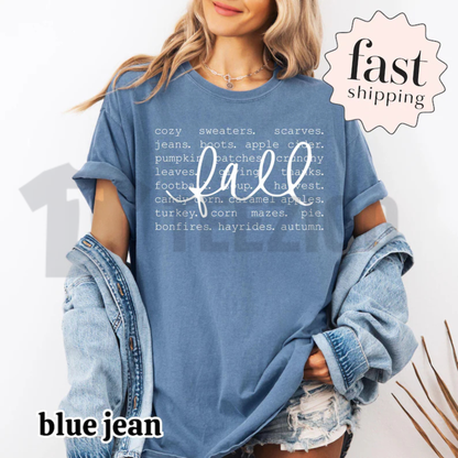 Cozy Fall Shirt - Autumn Favorites Word Graphic Tee