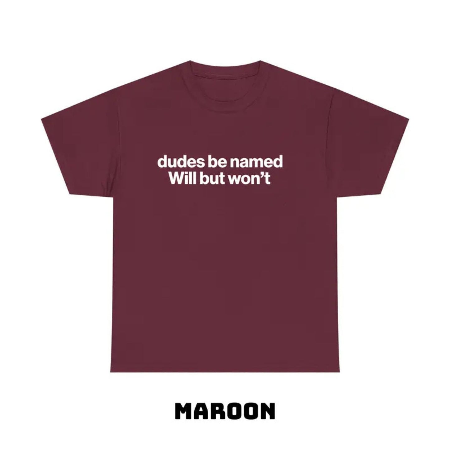 "Dudes Be Named Will But Won’t" Funny T-Shirt – Ironic Sarcastic Graphic Tee, Unisex Cotton Shirt