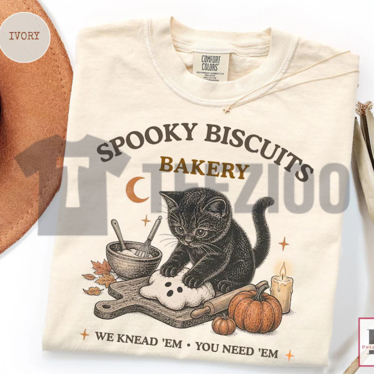 Spooky Biscuits Bakery Shirt - Black Cat Halloween Graphic Tee