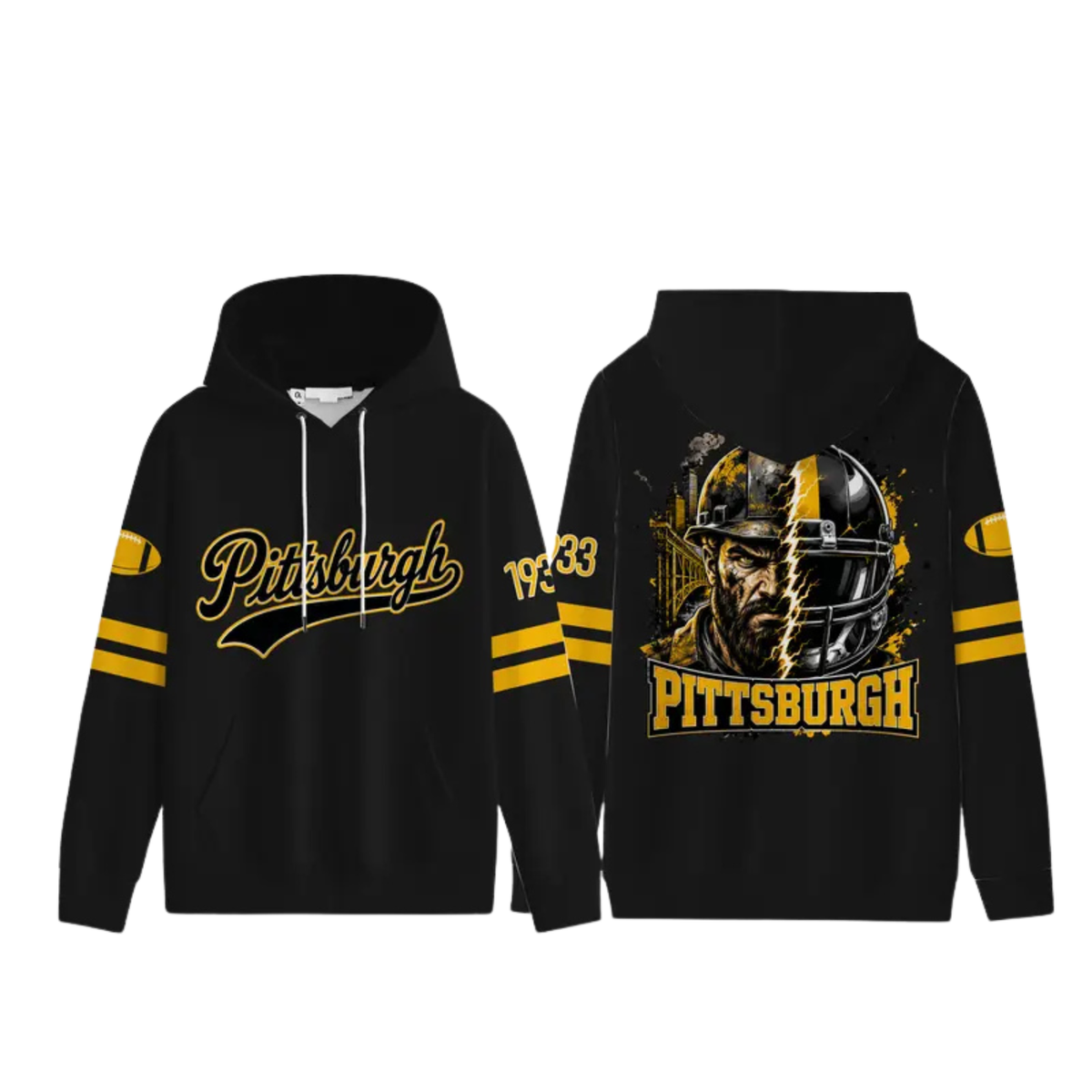 Unisex Football City Graphic Hoodie - Black Pullover Back Helmet Art