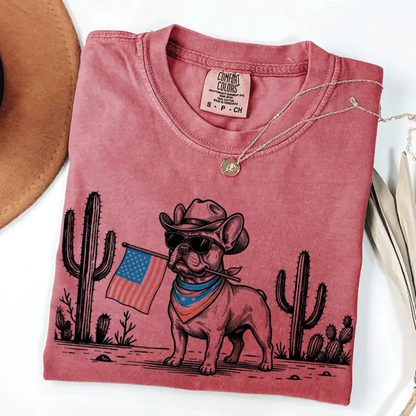 Western Patriotic Dog T-Shirt – Comfort Colors® 4th of July Cowboy Tee