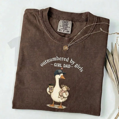 Comfort Colors Girl Dad Shirt – Funny Outnumbered By Girls Duck Graphic Tee, Cute Retro Father’s Day Gift