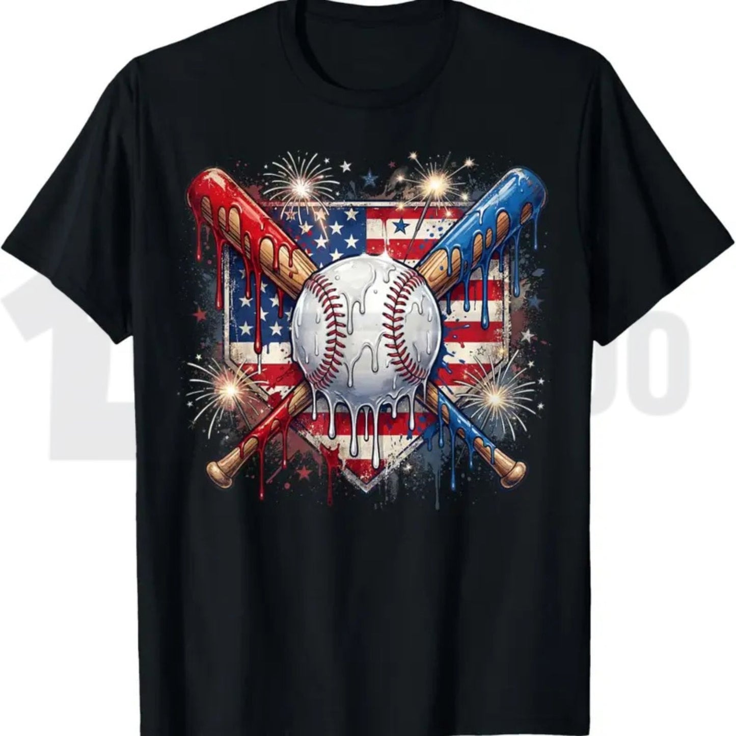 Baseball Drip Patriotic Ice Cream US Flag Youth Boys Summer Graphic T-Shirt
