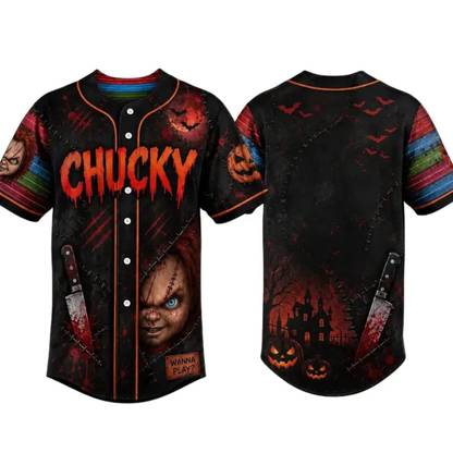 Horror Slasher Movie Characters Baseball Jersey - Spooky Squad Halloween Uniform
