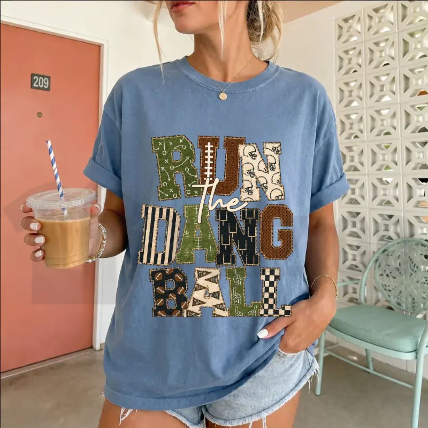 Patchwork Run The Dang Ball Shirt – Leopard Football Mom Retro Game Day Tee