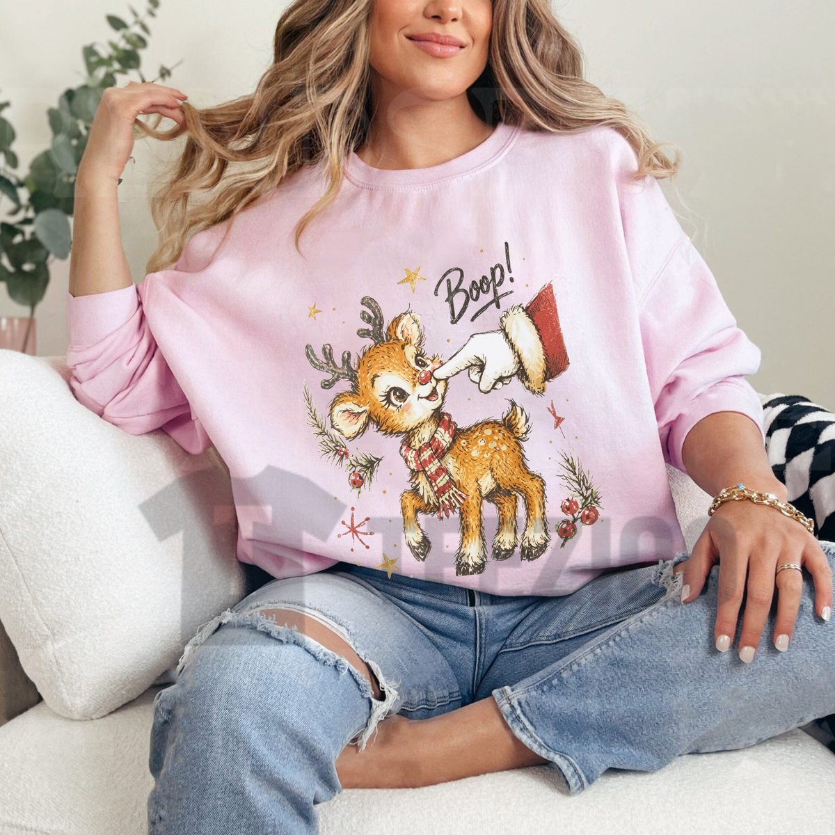 "Boop!" Cute Forest Deer Graphic Sweatshirt - Rustic Nature Fleece Crewneck