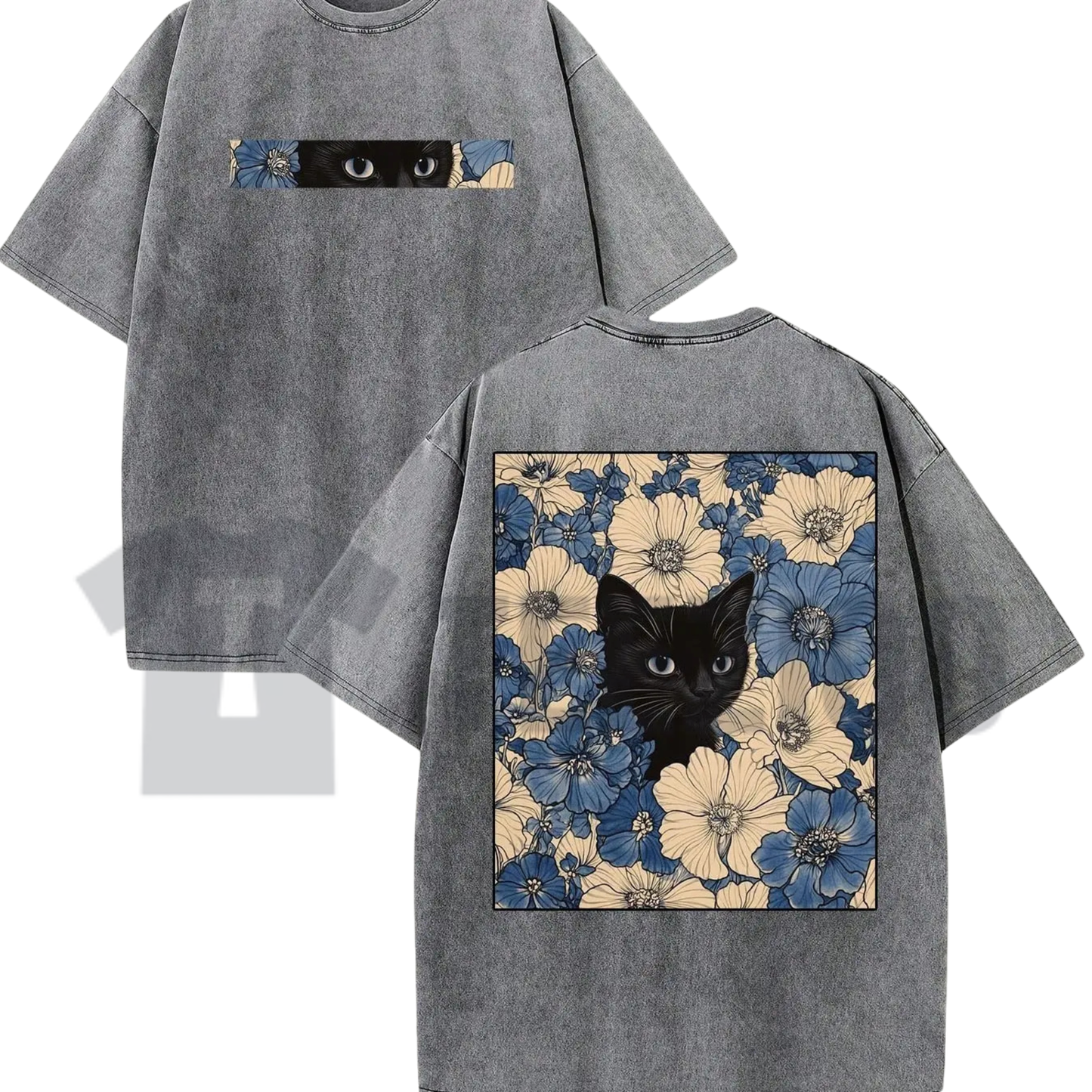 Vintage Cat in the Flowers T-Shirt – Double-Sided Botanical Kitten Graphic Tee