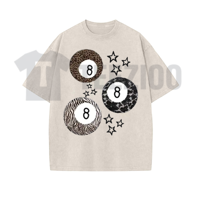 8 Ball Leopard and Stars Print Shirt - Retro Y2K Vintage Acid Washed Graphic Tee