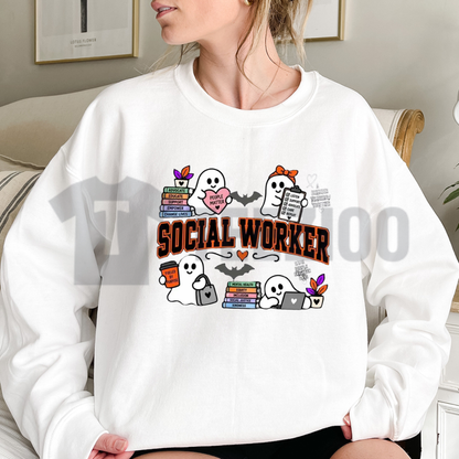 Halloween Social Worker Sweatshirt - Cute Ghost Social Work Crewneck
