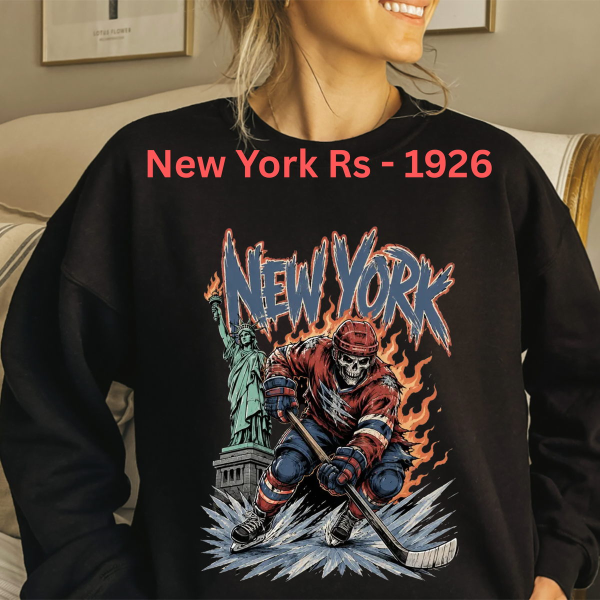 USA 32 Teams Ice Hockey Skull Vintage Sweatshirt - 90s Game Day Crewneck