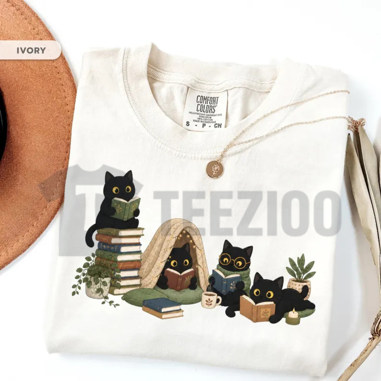 Black Cat Reading Shirt - Cozy Book Lover Graphic Tee