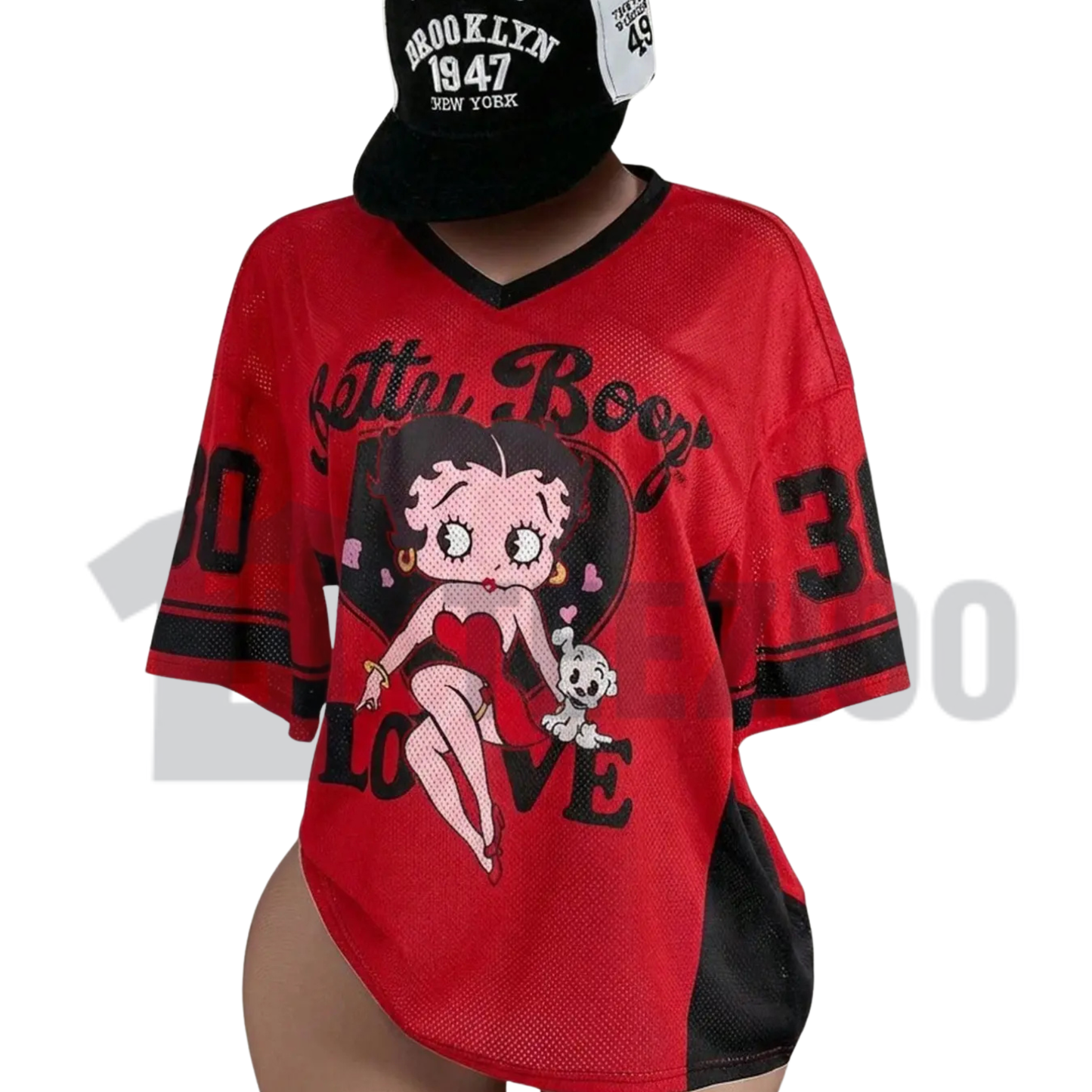 Y2K Vintage Doll Print Mesh Top | Retro V-Neck Streetwear