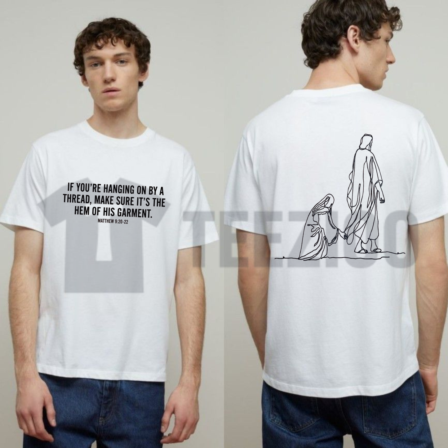 "Hang By The Hem Of His Garment" Christian T-Shirt – Vintage Bible Verse Graphic Tee